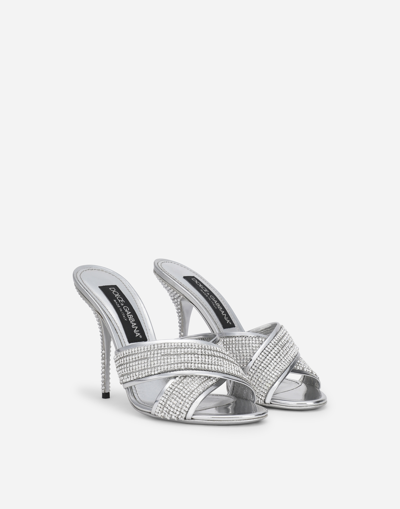 Dolce & Gabbana Keira 90 Leather Sandals - Women's - Leather/fabric In Silver