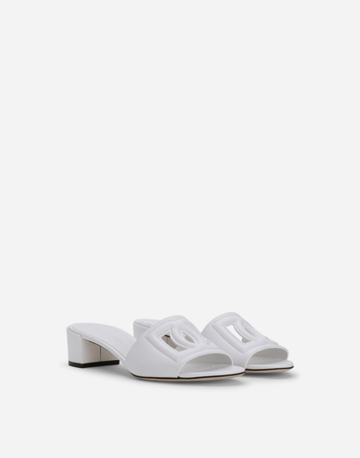Dolce & Gabbana White Mules With Low Heel And Dg Millennials Detail In Smooth Leather