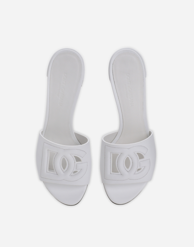 Dolce & Gabbana White Mules With Low Heel And Dg Millennials Detail In Smooth Leather