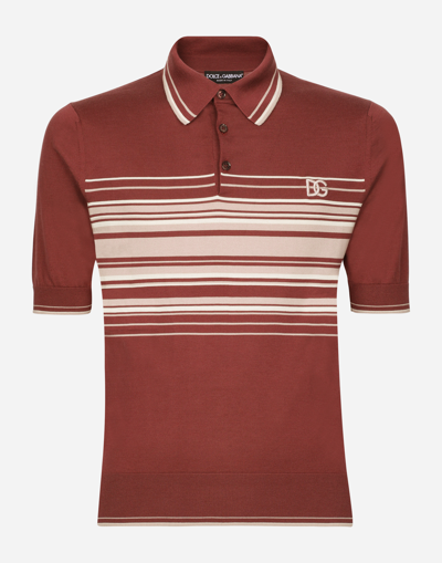 Dolce & Gabbana Silk And Cotton Polo-shirt With Dg Embroidery In Bordeaux