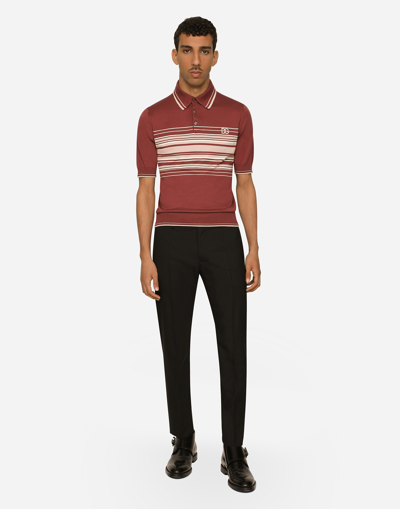 Dolce & Gabbana Silk And Cotton Polo-shirt With Dg Embroidery In Bordeaux