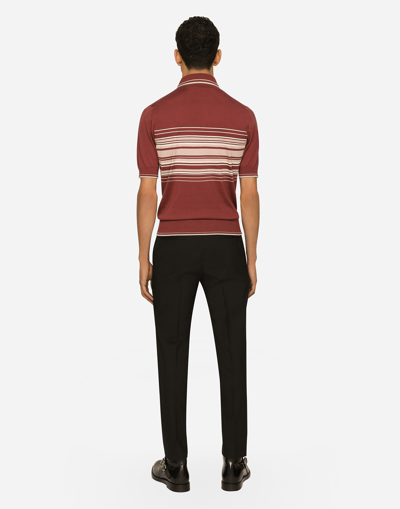 Dolce & Gabbana Silk And Cotton Polo-shirt With Dg Embroidery In Bordeaux