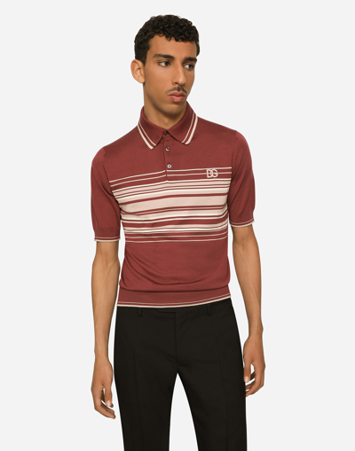 Dolce & Gabbana Silk And Cotton Polo-shirt With Dg Embroidery In Bordeaux