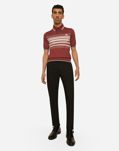 Dolce & Gabbana Silk And Cotton Polo-shirt With Dg Embroidery In Bordeaux