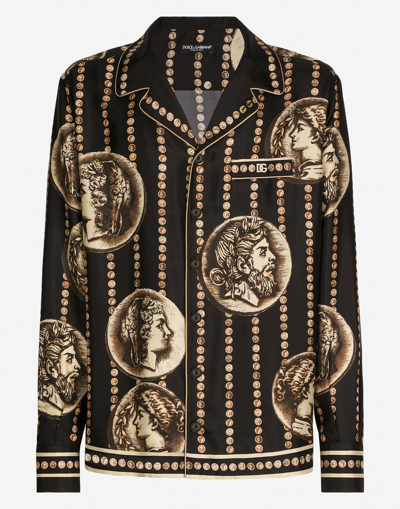 Shop Dolce & Gabbana Coin Print Silk Twill Shirt In Black