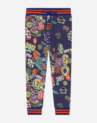 Shop Dolce & Gabbana Cotton Jogging Pants With Stickers Print In Blue