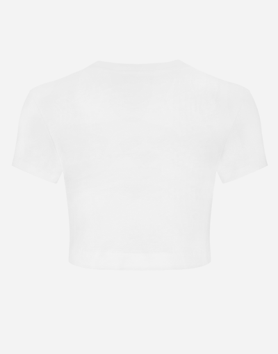 Dolce & Gabbana Logo-plaque Cotton Cropped T-shirt In Optical White