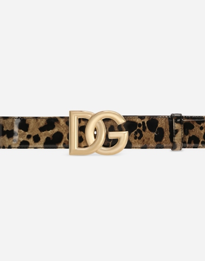 Shop Dolce & Gabbana Kim Dolce&gabbana Leopard-print Glossy Calfskin Belt With Dg Logo In Animal Print