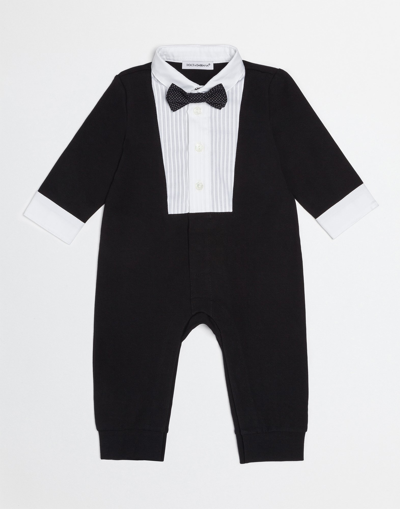Shop Dolce & Gabbana Tuxedo Onesie In Cotton In Black