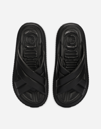 Shop Dolce & Gabbana Nappa-look Fabric Sandals In Black