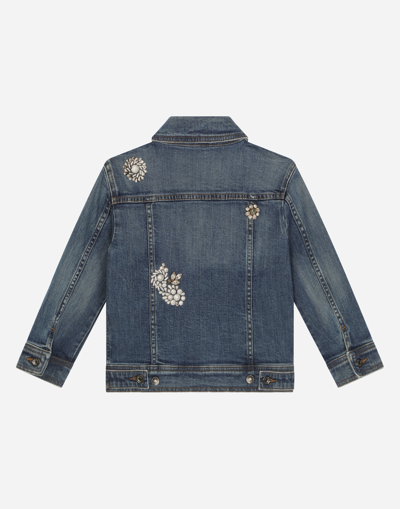 Shop Dolce & Gabbana Stretch Denim Jacket With Rhinestones And Embroidery In Multicolor