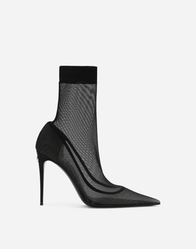 Dolce & Gabbana Black Nylon Stretch Mesh Sock Boots Shoes