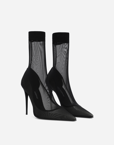 Dolce & Gabbana Black Nylon Stretch Mesh Sock Boots Shoes