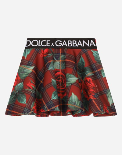 Shop Dolce & Gabbana Scuba Circle Skirt With Branded Elasticated Waistband In Red