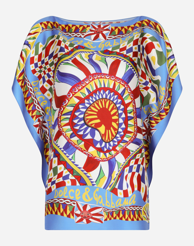 Dolce & Gabbana Carretto Print Silk Top In Blue