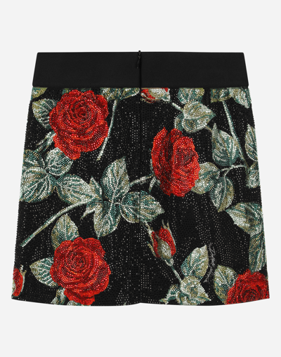 Shop Dolce & Gabbana Charmeuse Miniskirt With Branded Elastic And Rose Print In Multicolor