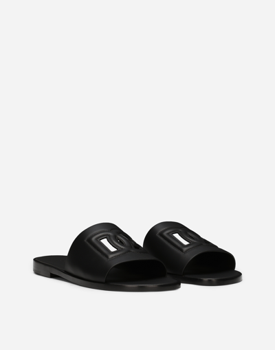 Dolce & Gabbana Black Sandals With Dg Logo Cut-out In Leather Man In Gray