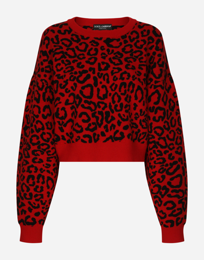 Shop Dolce & Gabbana Cropped Wool Sweater With Leopard Inlay In Multicolor