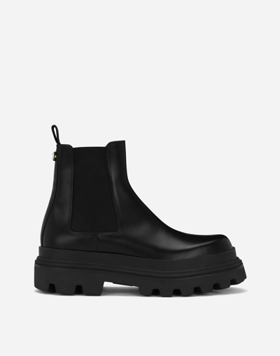 Dolce & Gabbana High Trekking Brushed Leather Chelsea Boots In Black