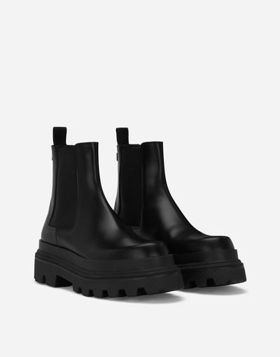 Dolce & Gabbana High Trekking Brushed Leather Chelsea Boots In Black