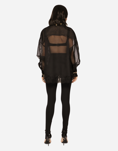 Shop Dolce & Gabbana Organza Tuxedo Shirt With Lace Inserts In Black