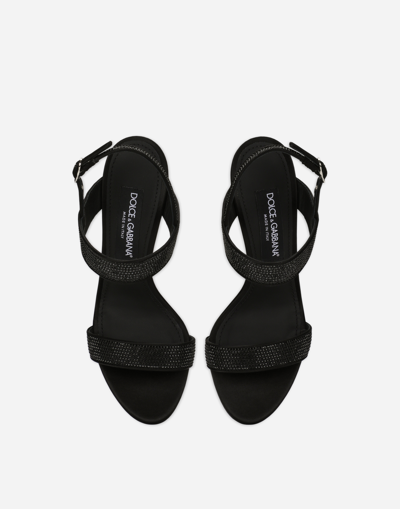 Shop Dolce & Gabbana Satin Sandals With Fusible Rhinestones In Black