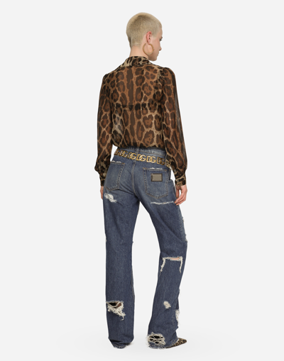 Shop Dolce & Gabbana Leopard-print Chiffon Shirt With Ruches In Animal Print