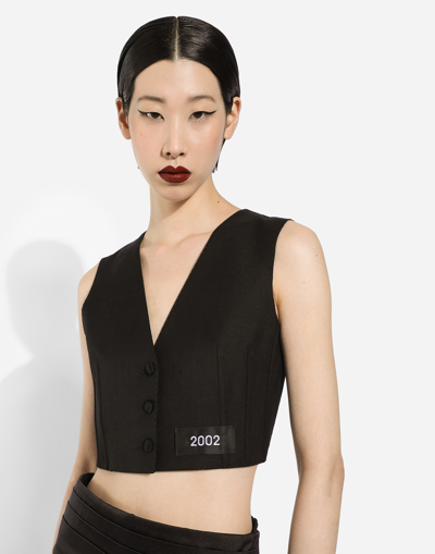 Dolce & Gabbana Number-patch Tailored Cropped Vest In Black