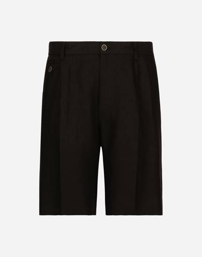 Shop Dolce & Gabbana Linen Shorts In Black