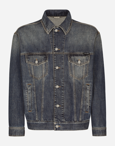Dolce & Gabbana Stretch Light Blue Wash Denim Jacket In Multicolor