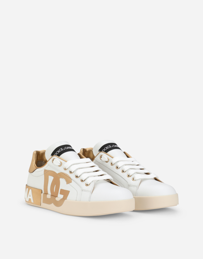 Dolce & Gabbana Calfskin Portofino Sneakers With Dg Logo In White