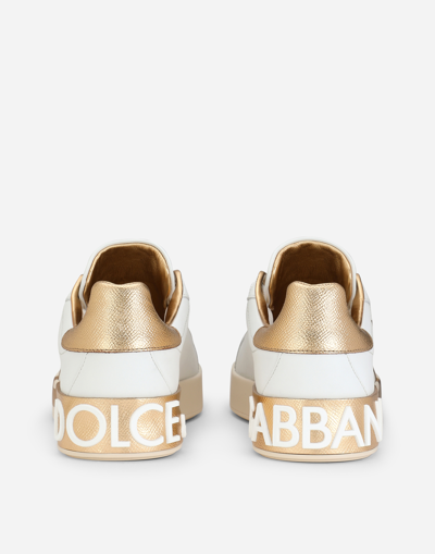Dolce & Gabbana Calfskin Portofino Sneakers With Dg Logo In White
