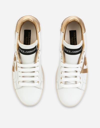 Dolce & Gabbana Calfskin Portofino Sneakers With Dg Logo In White