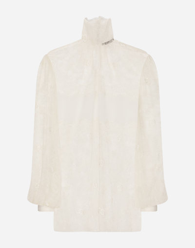 Dolce & Gabbana Sheer-lace Bishop Sleeved Bouse In White