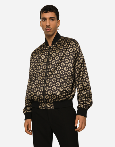 Dolce & Gabbana Nylon Jacket With All-over Dg Logo Print In Brown