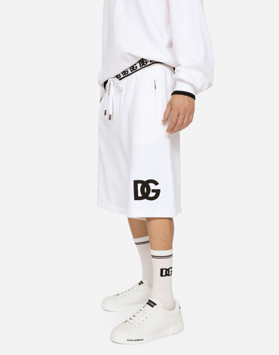 Dolce & Gabbana Jogging Shorts With Dg Embroidery And Dg Monogram In White