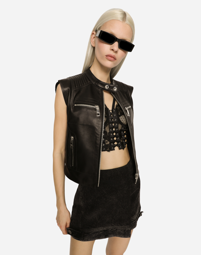 Shop Dolce & Gabbana Zip-up Leather Vest In Black