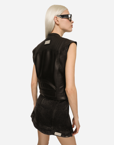 Shop Dolce & Gabbana Zip-up Leather Vest In Black