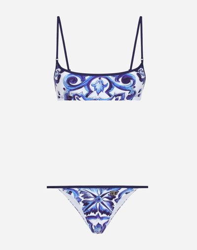 Shop Dolce & Gabbana Majolica-print Spandex Bikini In Multicolor