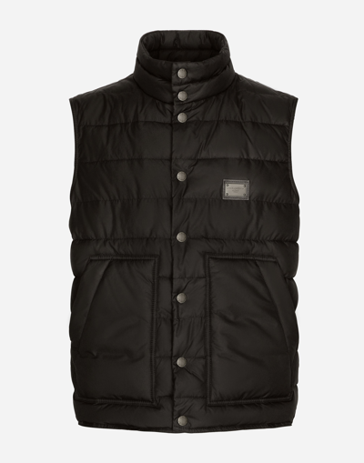 Dolce & Gabbana Gilet Nylon Con Placca Logata In Black
