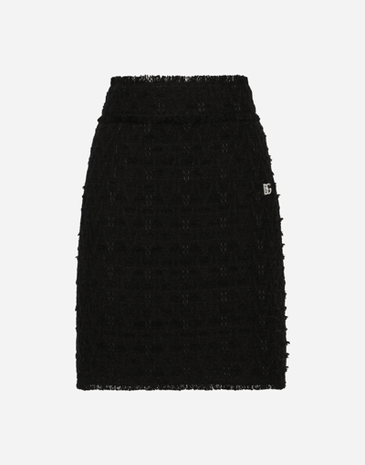 Dolce & Gabbana Rush-stitch Skirt With Side Slit In Black