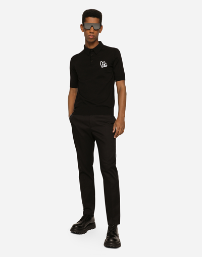 Shop Dolce & Gabbana Stretch Cotton Pants With Dg Hardware In Black