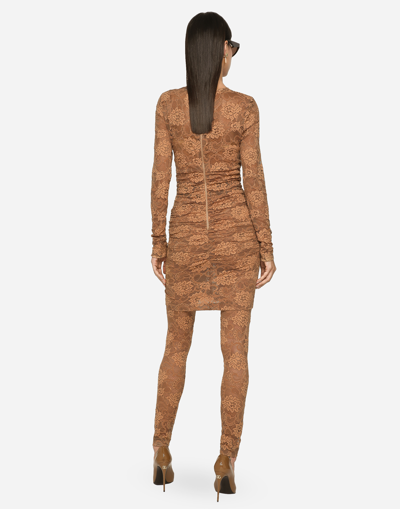 Dolce & Gabbana Short Floral Lace Dress In Beige