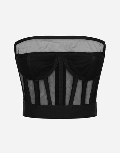 Dolce & Gabbana Tulle Bustier Top With Boning In Black