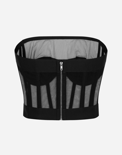 Shop Dolce & Gabbana Tulle Bustier Top With Boning In Black