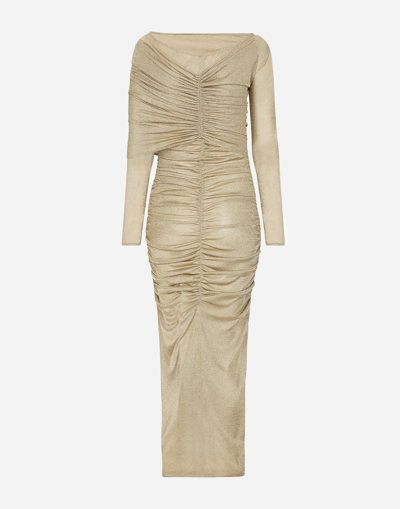 Dolce & Gabbana Lurex Longuette Midi Dress With Detachable Sleeve In Gold