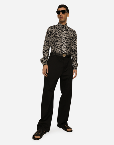 Shop Dolce & Gabbana Coin Print Martini-fit Poplin Shirt In Black