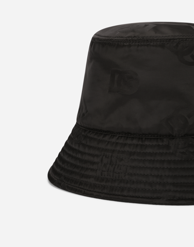 Shop Dolce & Gabbana Satin Jacquard Bucket Hat With Dg Monogram Detail In Black