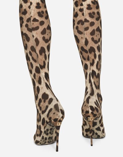 Shop Dolce & Gabbana Kim Dolce&gabbana Leopard-print Stretch Fabric Thigh-high Boots In Animal Print