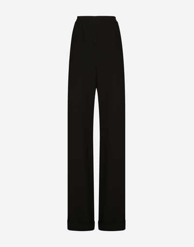 Shop Dolce & Gabbana Woolen Pajama Pants With Piping In Black